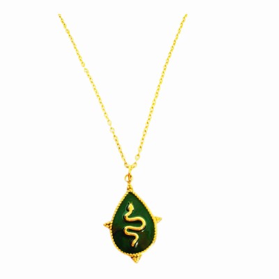 Snake green gold necklace