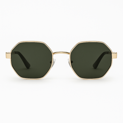 Γυαλιά Ηλίου με Οκταγωνικό Σκελετό & Χρυσή Μεταλλική Λεπτομέρεια