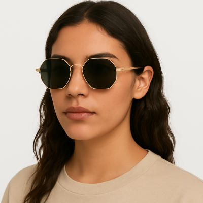 Γυαλιά Ηλίου με Οκταγωνικό Σκελετό & Χρυσή Μεταλλική Λεπτομέρεια