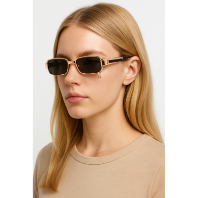 Γυαλιά Ηλίου με Χρυσό Μεταλλικό Σκελετό & Μαύρους Βραχίονες