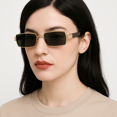 Γυαλιά Ηλίου με Ορθογώνιο Σκελετό & Χρυσές Λεπτομέρειες