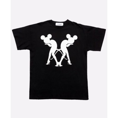 Μαύρο Crop Top με Συμμετρικό Print Mickey-Inspired Figures
